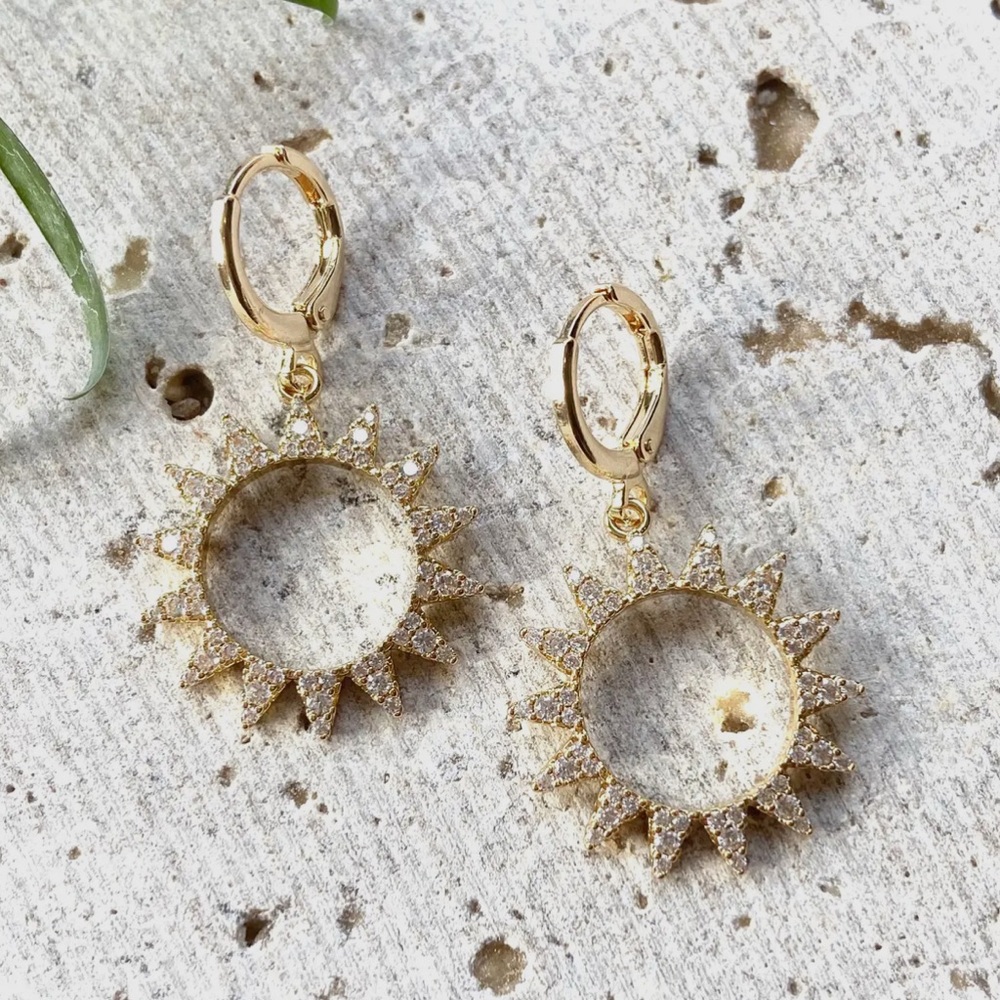Gold Sunburst Hoop Earrings